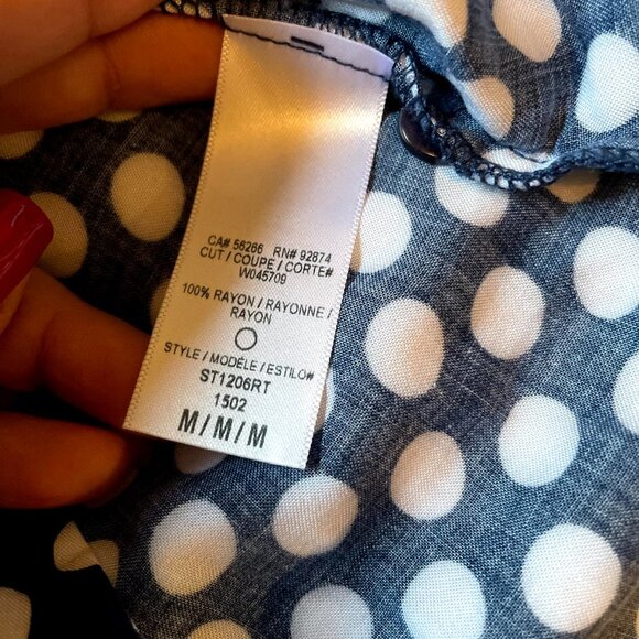 Splendid top M White Blue Polka Dot Long Sleeve Blouse ST1206RT - Picture 4 of 5